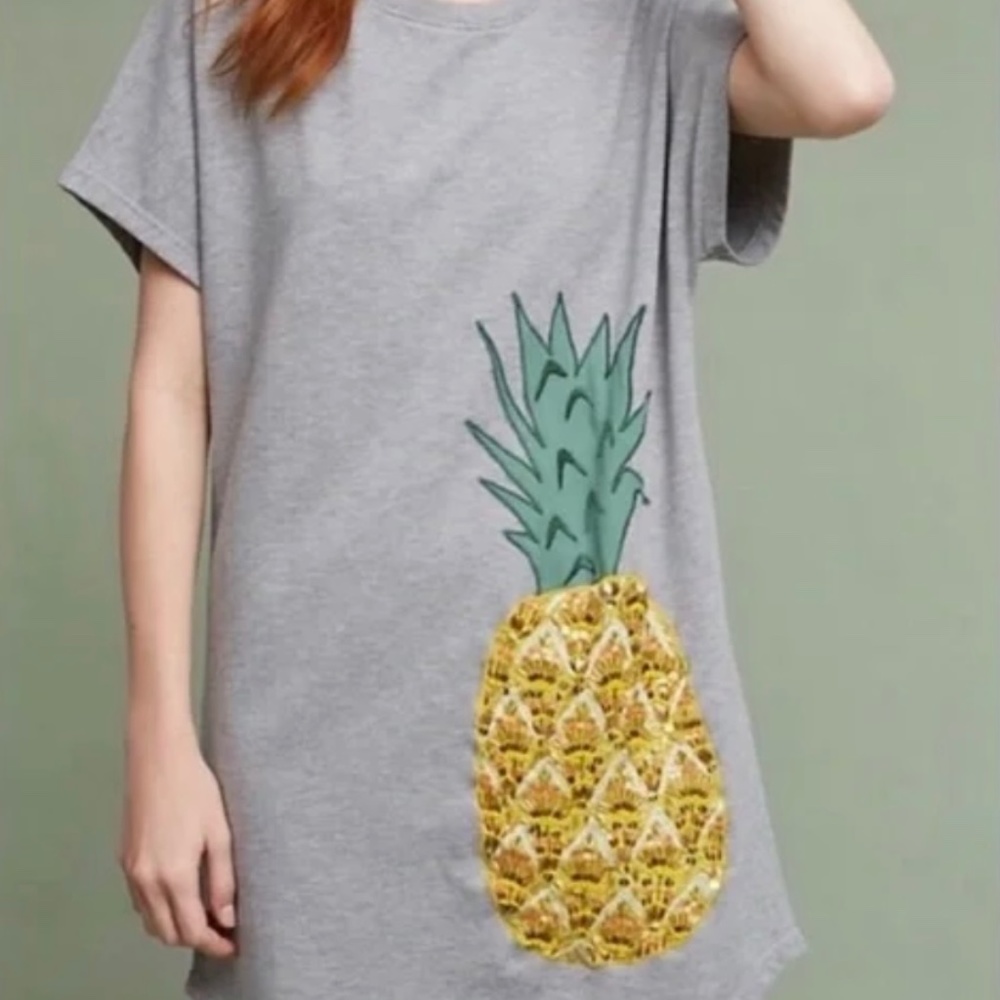 Anthropologie Maeve beaded pineapple tee dress size Small